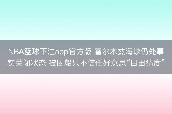 NBA篮球下注app官方版 霍尔木兹海峡仍处事实关闭状态 被困船只不信任好意思“目田猜度”
