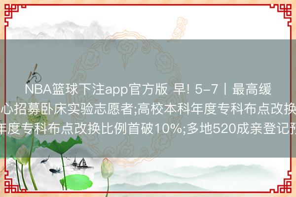 NBA篮球下注app官方版 早! 5-7丨最高缓助7万元! 中国航天员中心招募卧床实验志愿者;高校本科年度专科布点改换比例首破10%;多地520成亲登记预约火爆